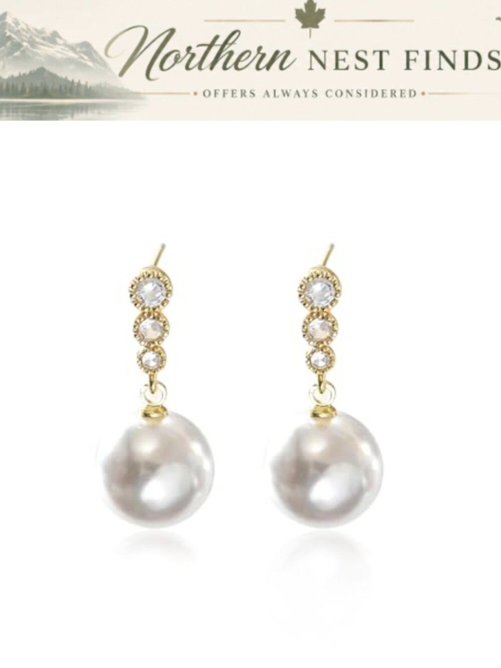 Gold Pearl Drop Earrings Women Large White Pearl Studs Cubic Zirconia Elegant